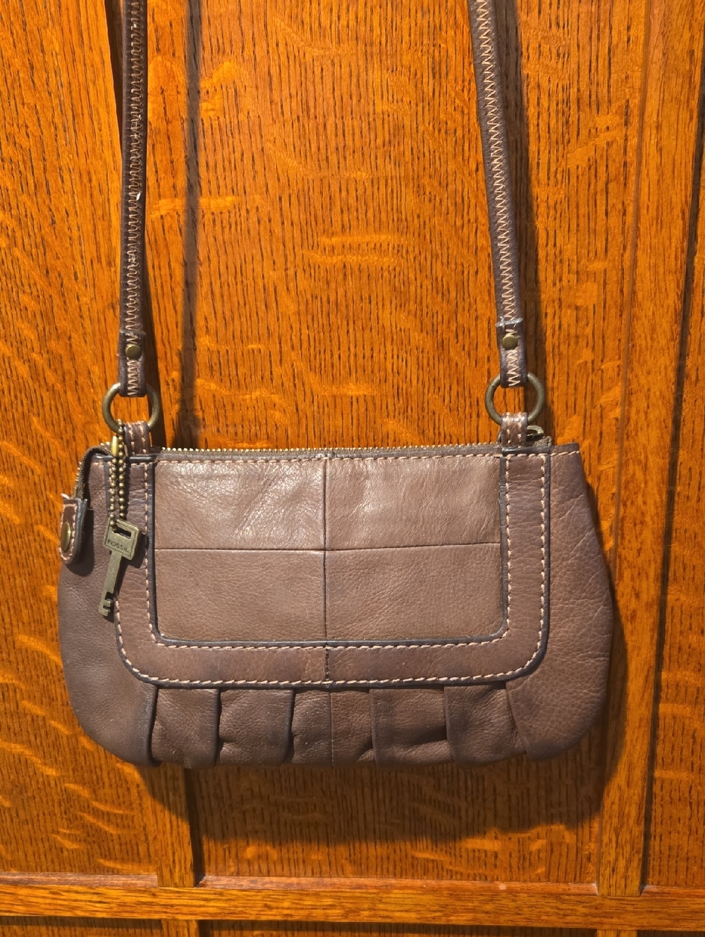 Small Fossil Pleated Crossbody Bag